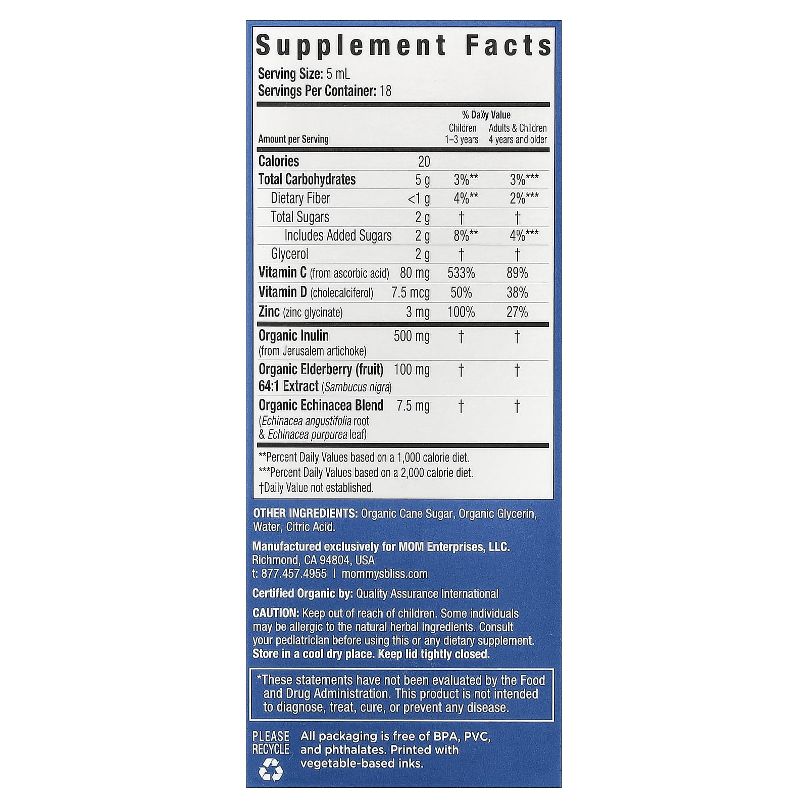 Сироп Mommy's Bliss Organic Immunity, оттенок 1-12 Yrs, 90 мл — фото 3