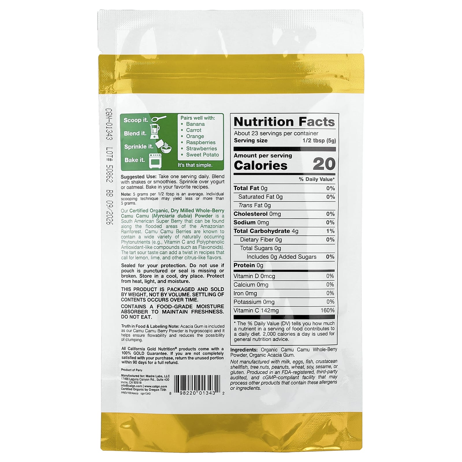 Порошок каму-каму California Gold Nutrition Superfoods Camu Powder, 114 г — фото 3
