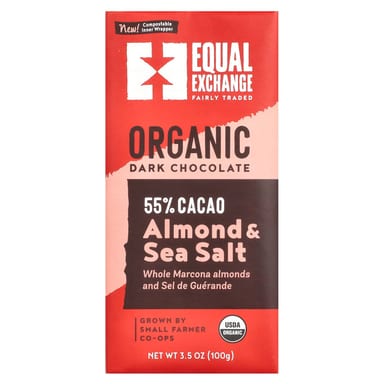 Темный шоколад Equal Exchange Almond & Sea Salt, вкус Organic Dark Chocolate, 100 г