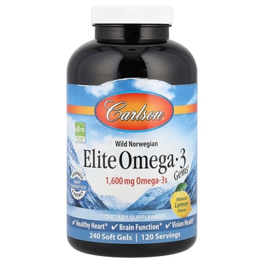 Омега-3 Carlson Wild Norwegian Elite Gems®, вкус Natural Lemon, 240 мягких капсул