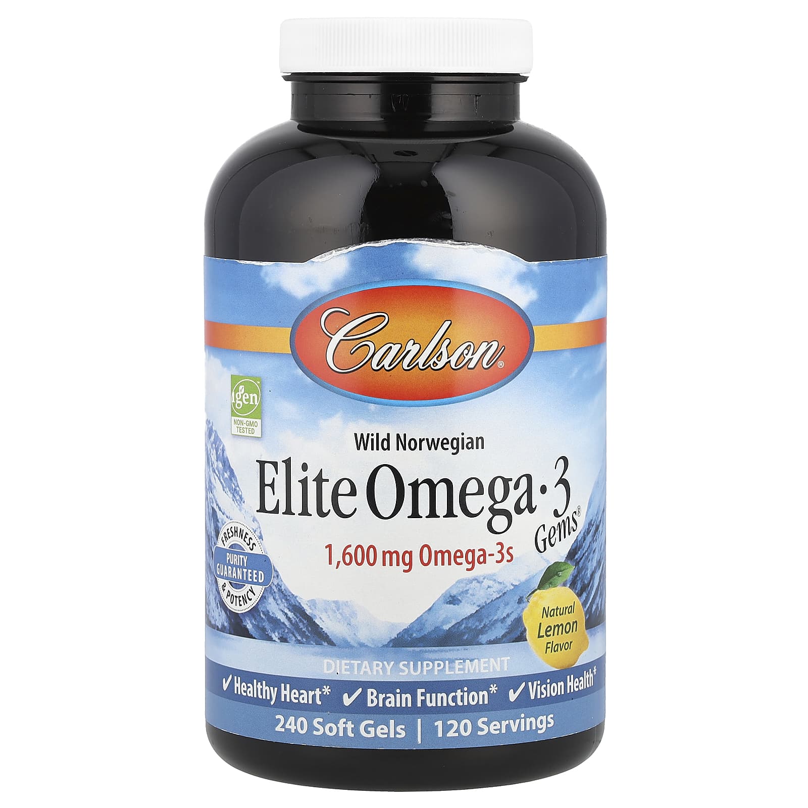 Омега-3 Carlson Wild Norwegian Elite Gems®, вкус Natural Lemon, 240 мягких капсул