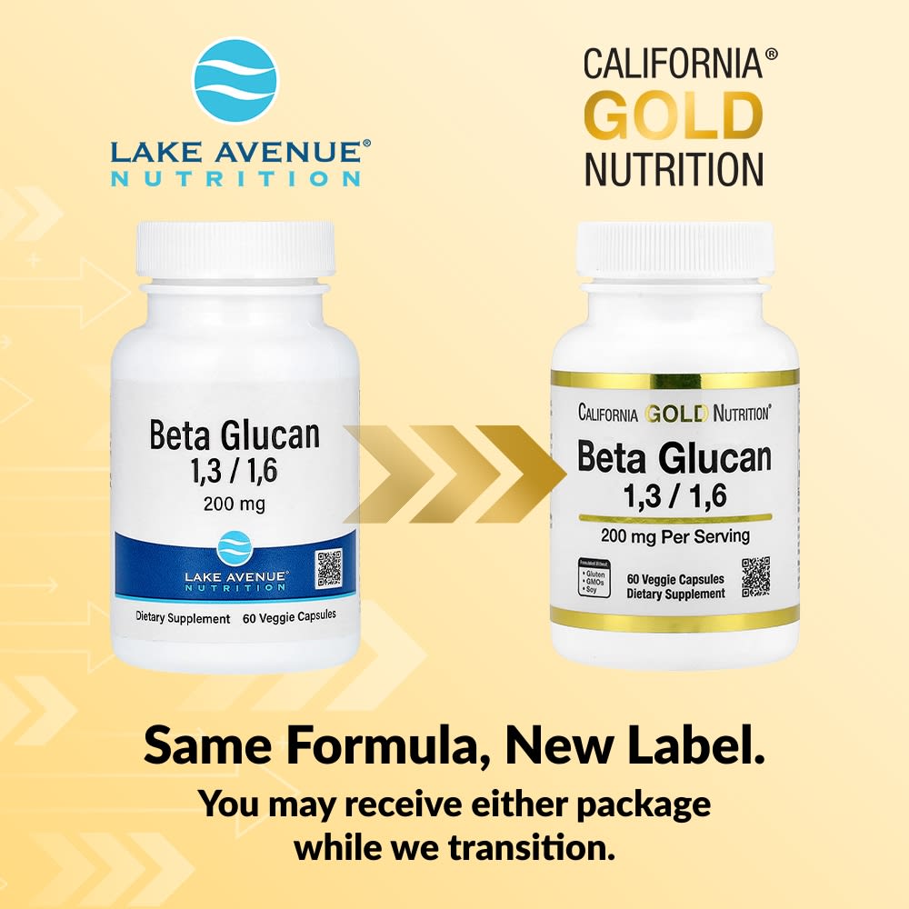 Бета-глюкан California Gold Nutrition, 200 мг, 60 растительных капсул — фото 2