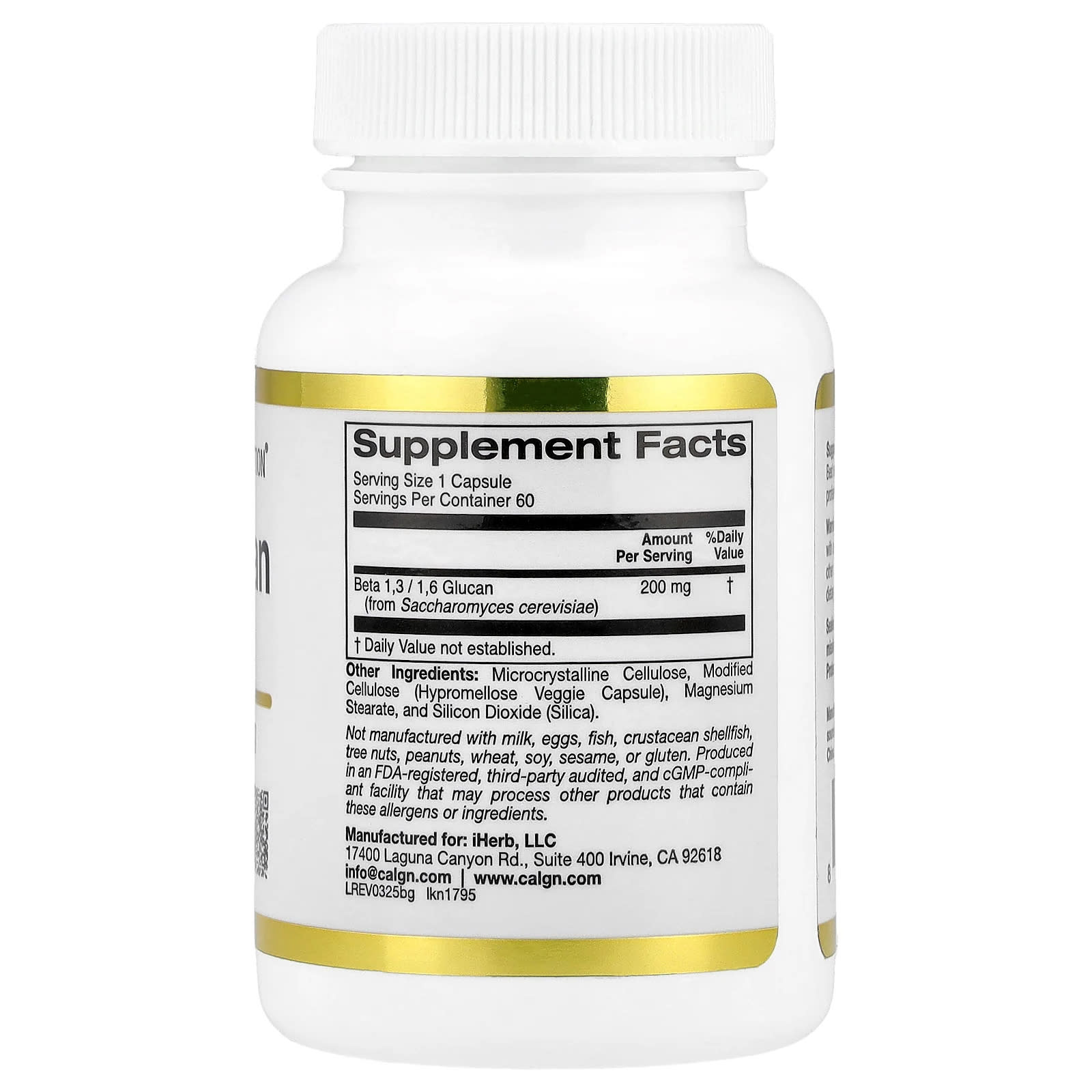 Бета-глюкан California Gold Nutrition, 200 мг, 60 растительных капсул — фото 4