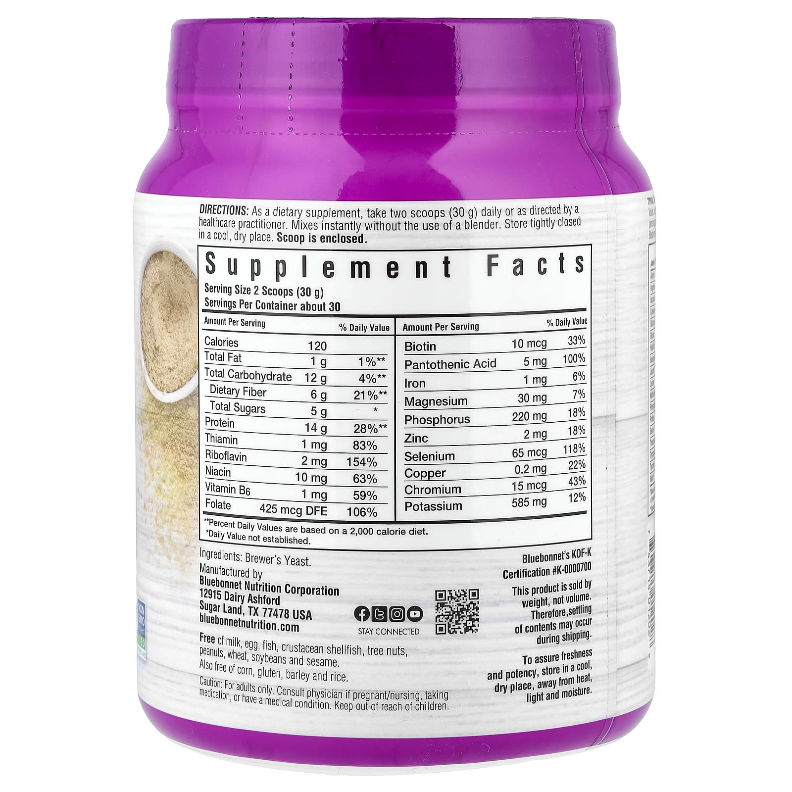 Пивные дрожжи Bluebonnet Nutrition Non-Bitter Powder, без вкуса, 908 г, порошок — фото 3