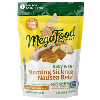 Имбирь MegaFood Baby & Me2® Morning Sickness Nausea Relief Honey Lemon, оттенок 30 Chews, жевательные добавки