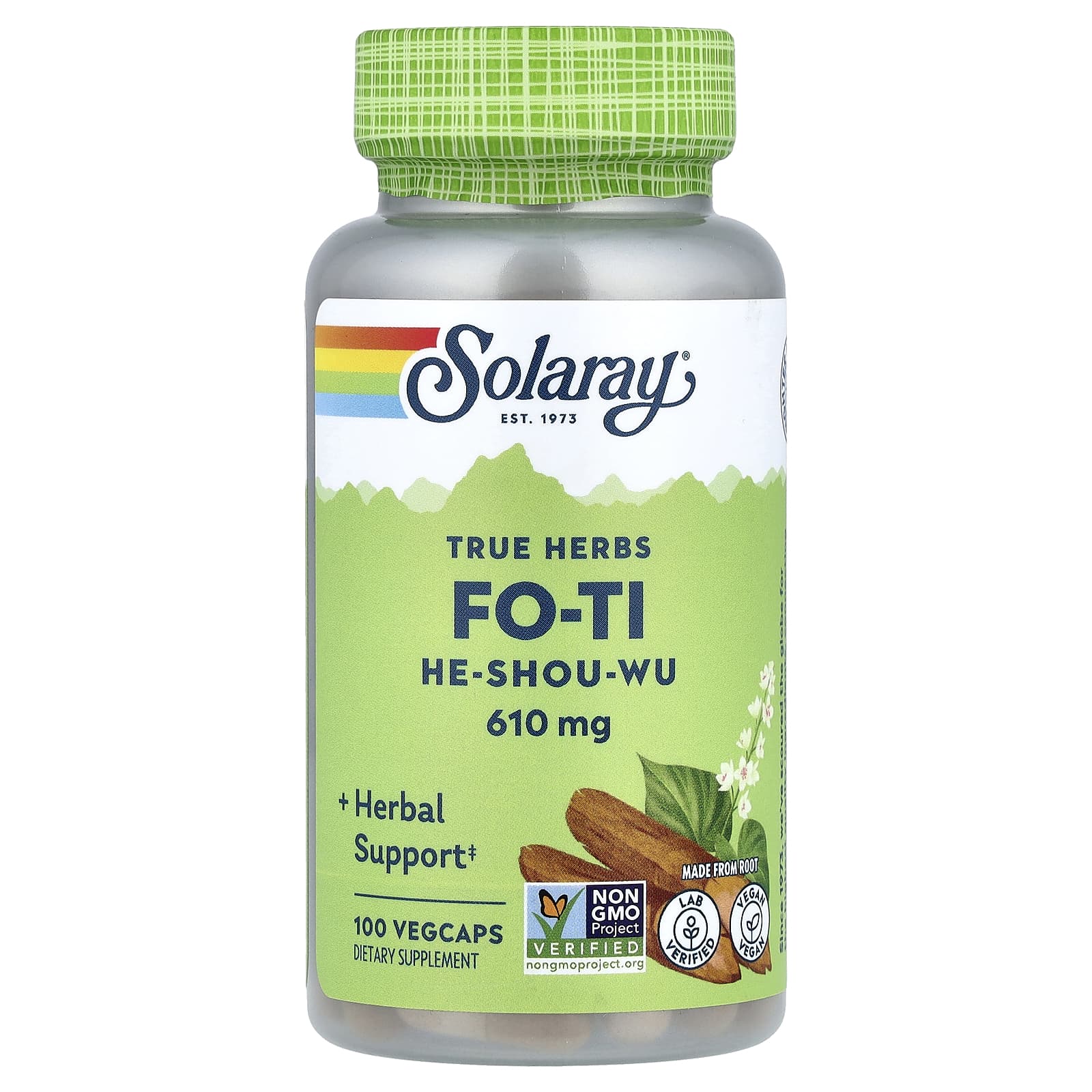 Шоу ву Solaray True Herbs Fo-Ti He-Shou-Wu, 610 мг, 100 растительных капсул — фото 4