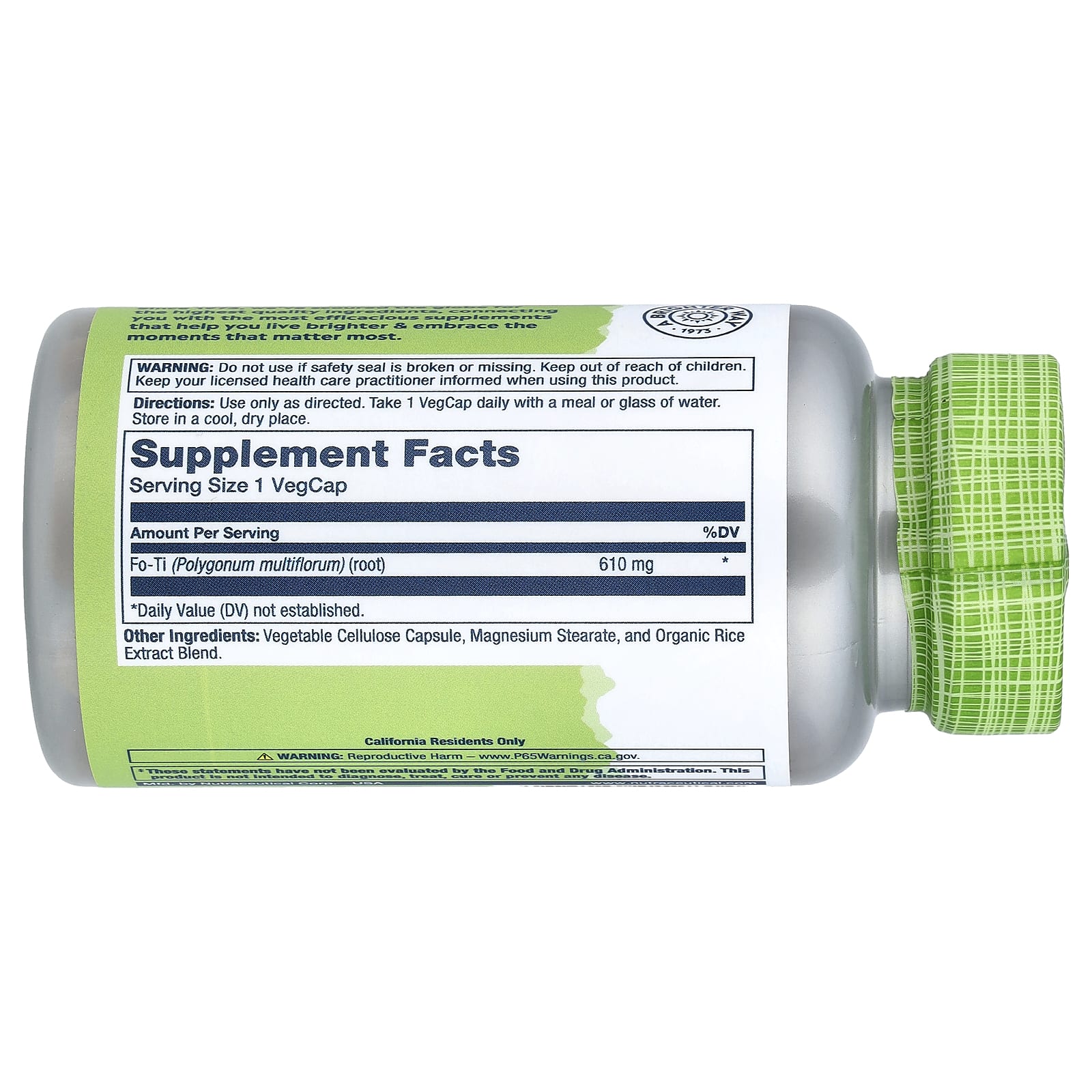 Шоу ву Solaray True Herbs Fo-Ti He-Shou-Wu, 610 мг, 100 растительных капсул — фото 5